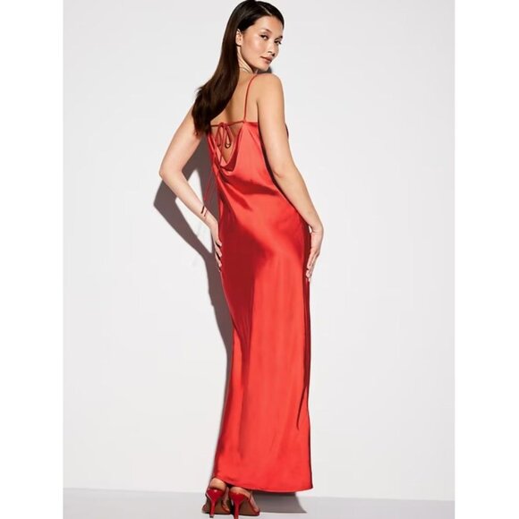 NWT Old Navy The Occasion by Old Navy Satin Cowl Maxi Dress in Bright Coral - M - Picture 10 of 10